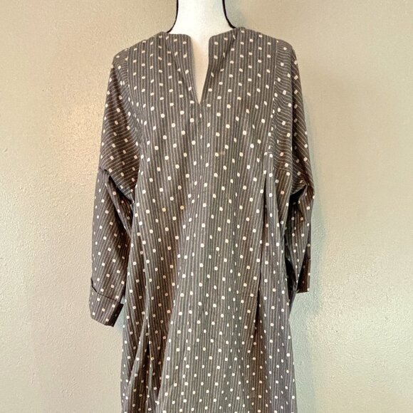 Homemade 80s Vintage Dark Gray Polka Dot Stripes Kimono Maxi Maternity Dress XL - Picture 2 of 11
